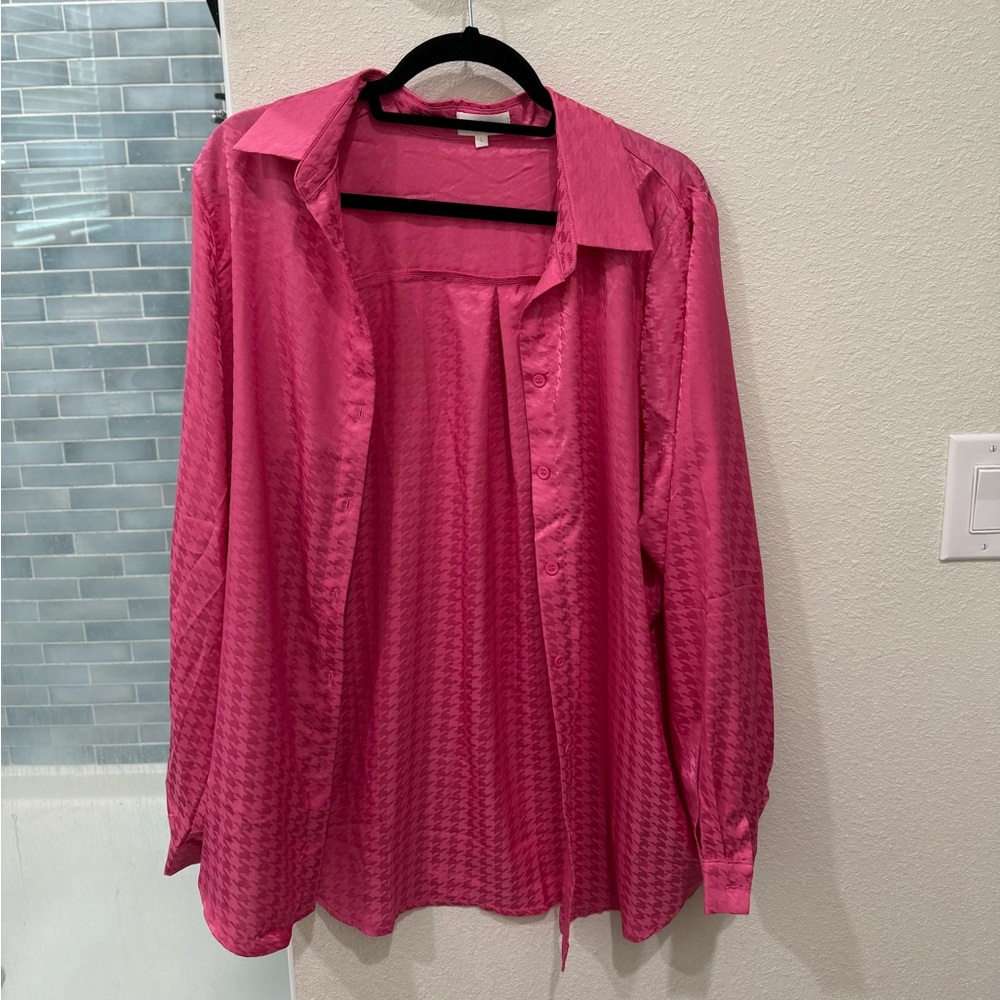 Pink Satin Button Up Shirt